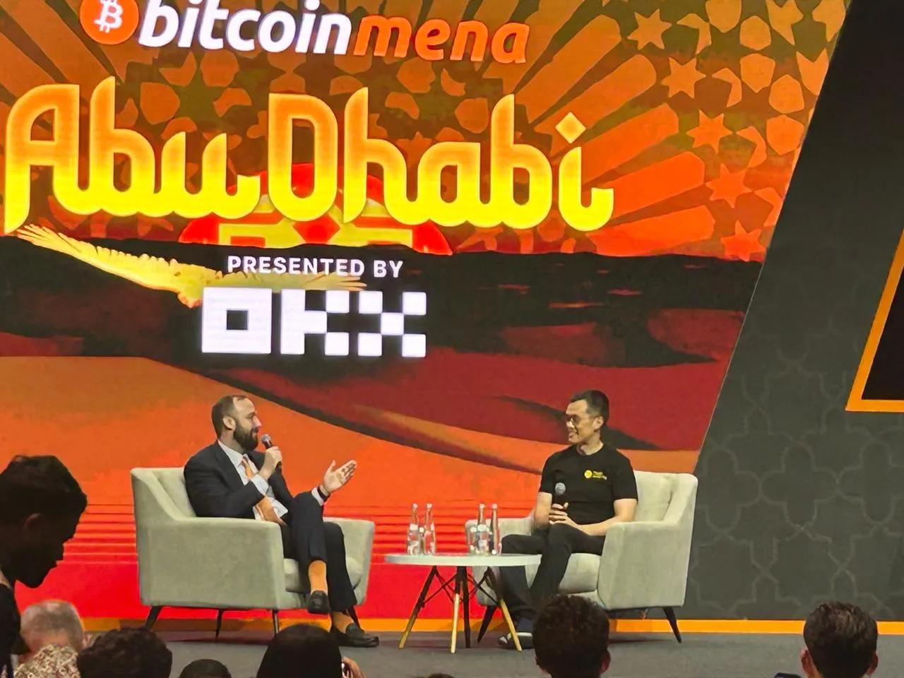 Changpeng Zhao on stage at Bitcoin MENA in Abu Dhabi