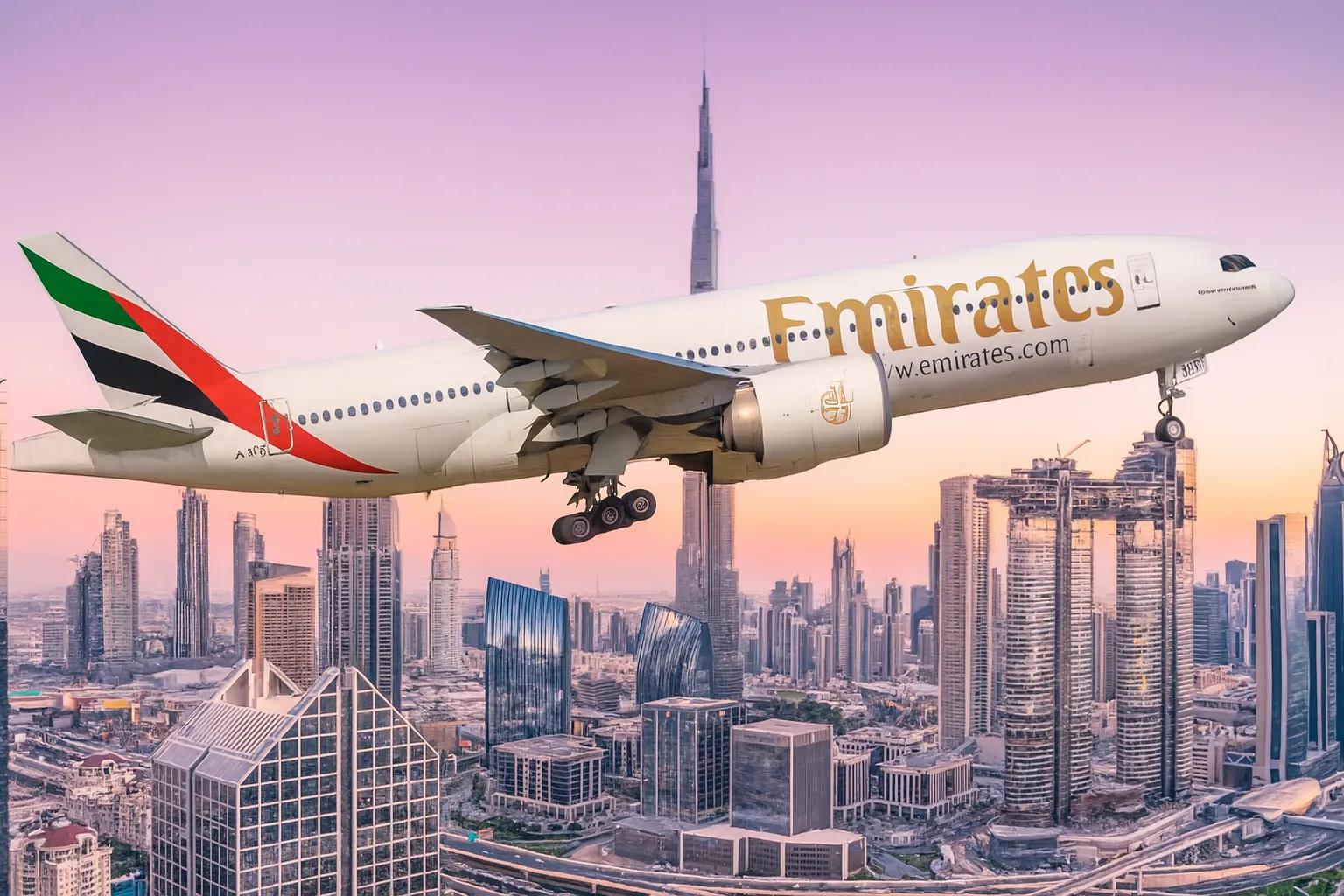 Emirates plane flies over Dubai
