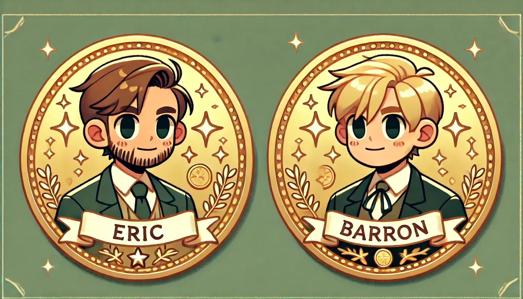 Coins with the names "Eric" and "Barron" on to represent Trump family members