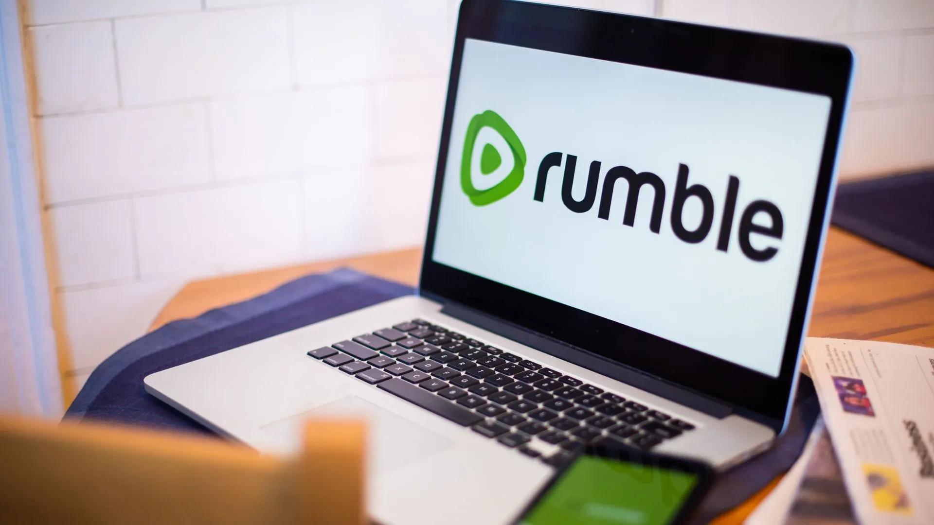 Video platform Rumble app site logo on laptop computer screen
