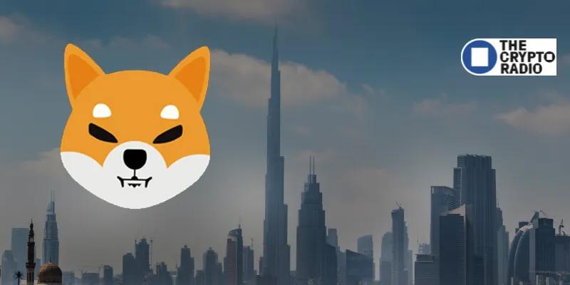 Shiba Inu logo and Dubai cityscape