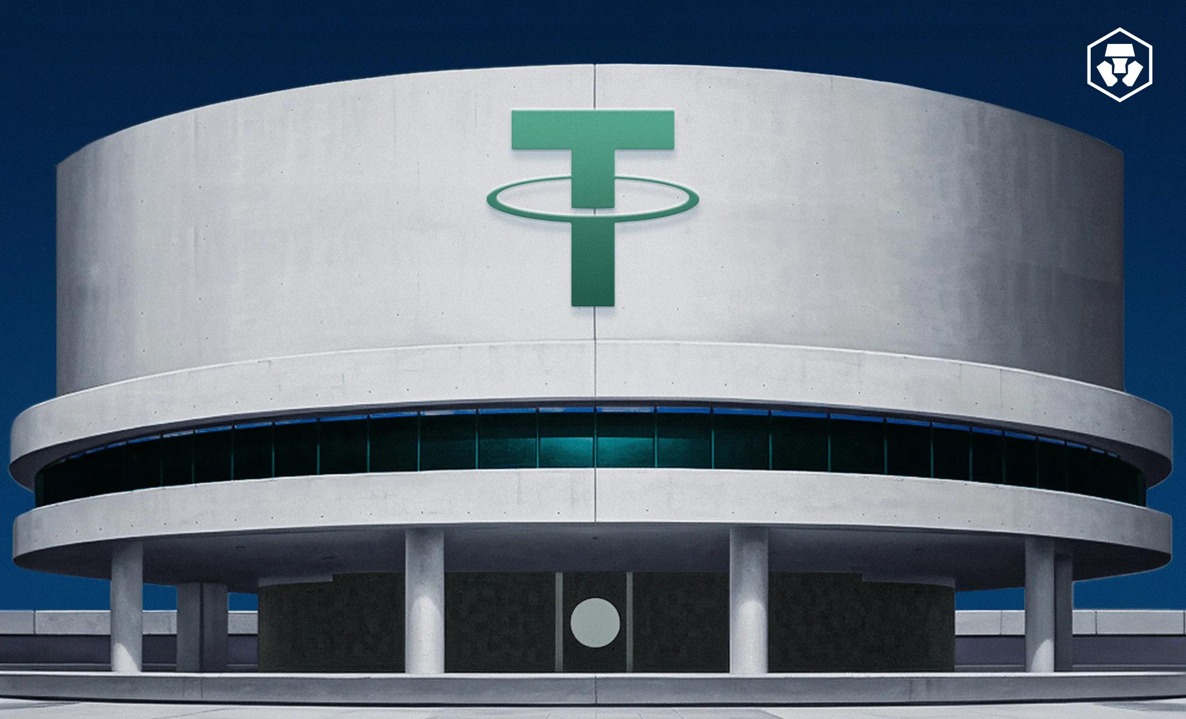 A building with the T Tether USDT logo
