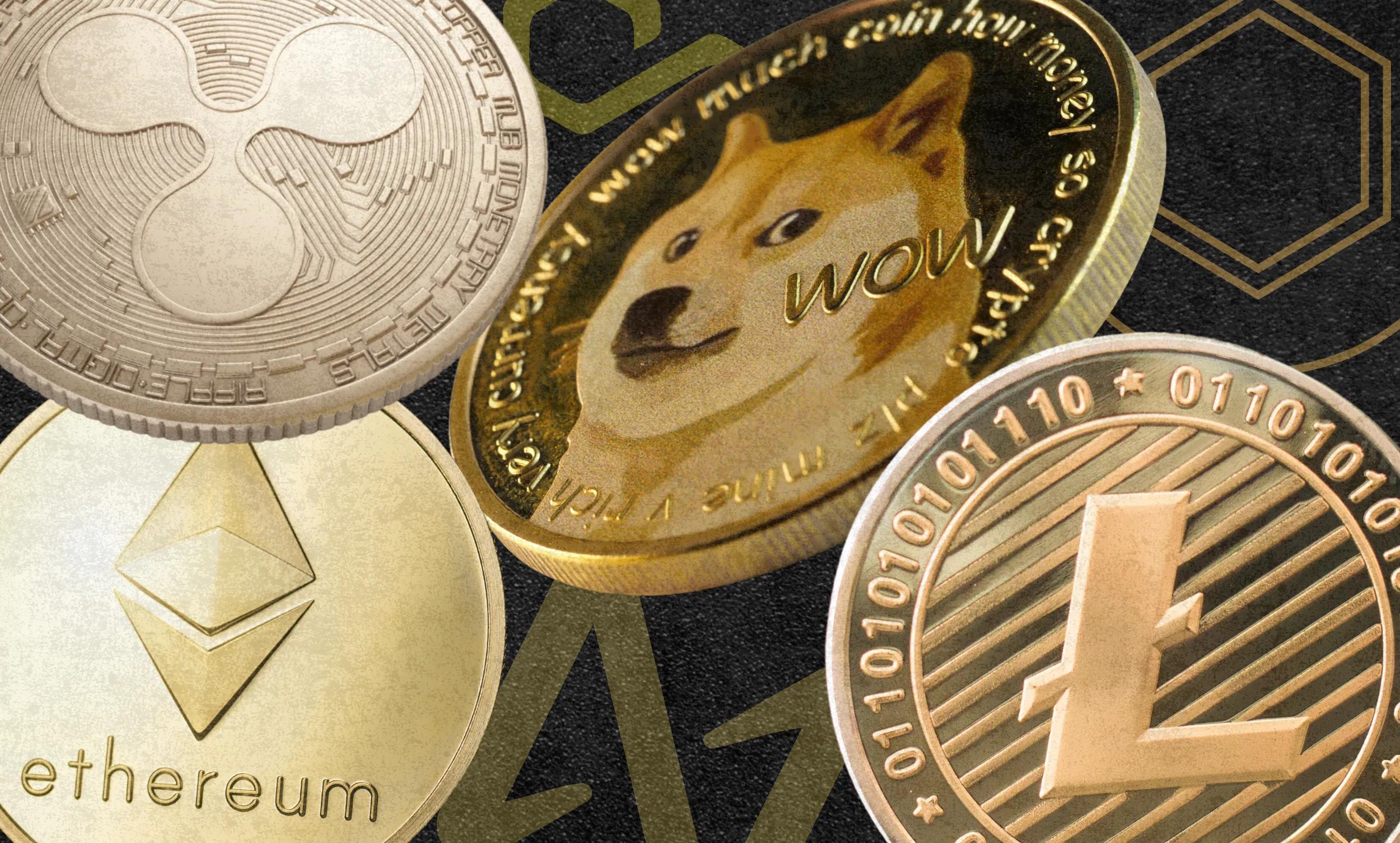 A composite image of altcoins