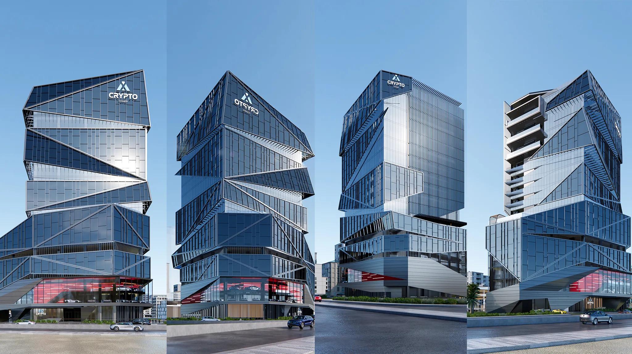 The Crypto Tower seen from four angles