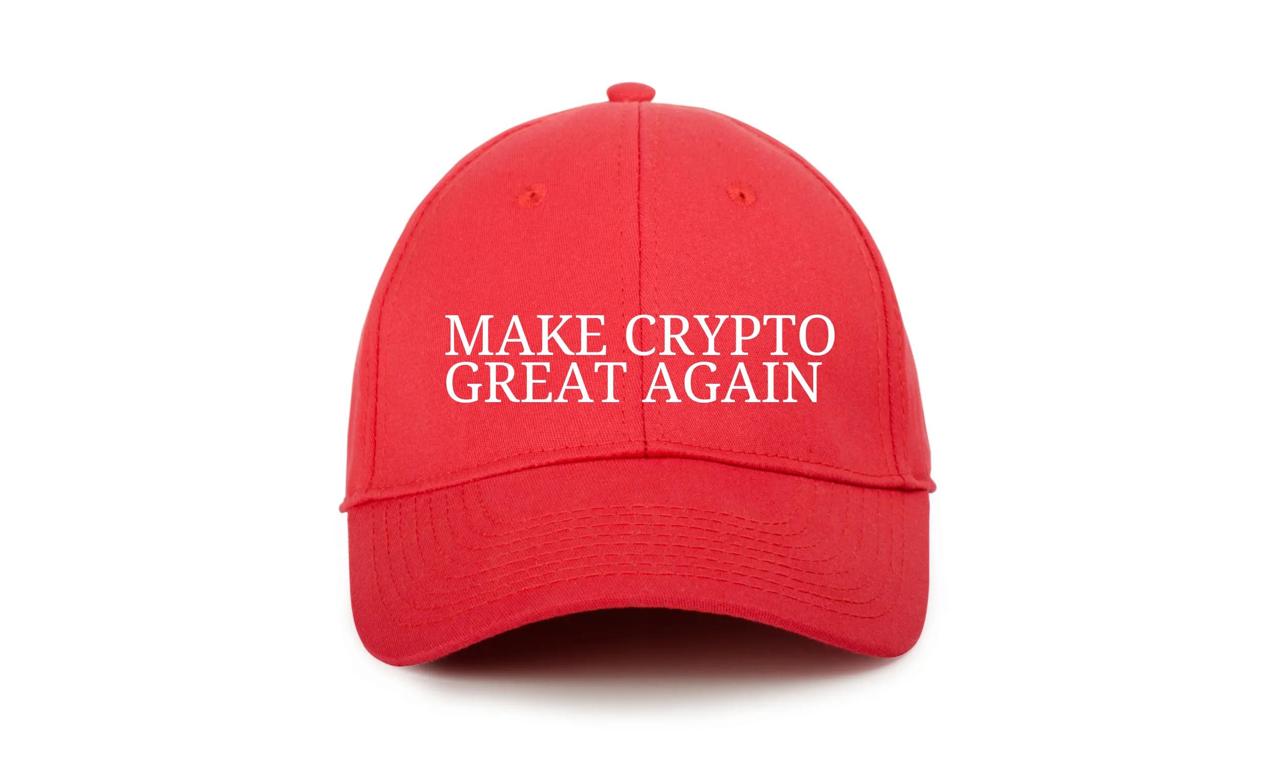 Red MAGA cap that reads Make crypto great again