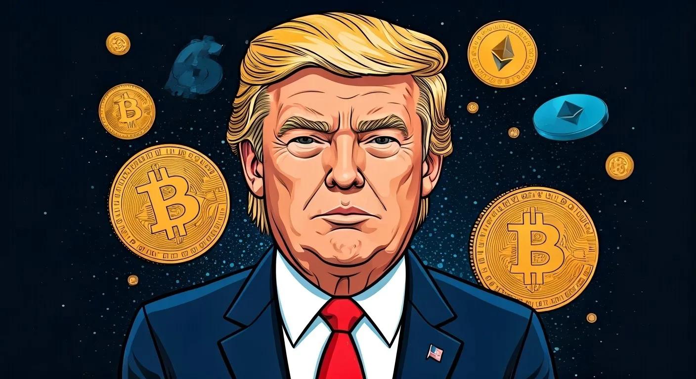 US President Donald Trump and crypto Bitcoin memecoins tokens